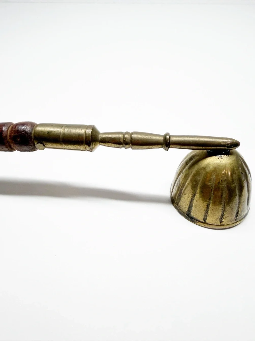 Vintage MCM Brass Wood Handle Candle Snuffer
